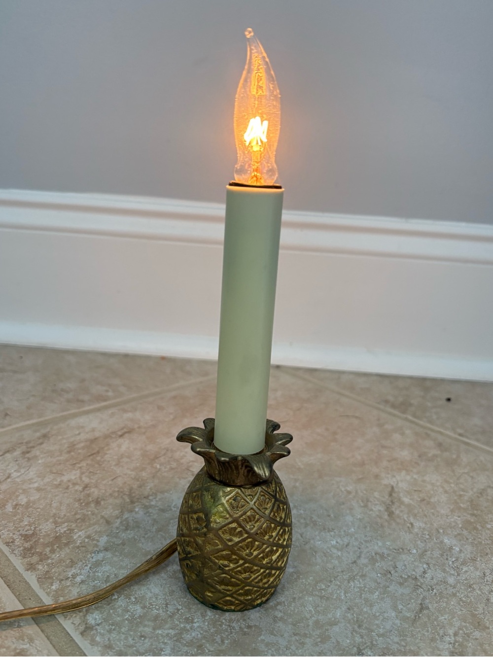 vintage brass pineapple lamp features a candlestick design 9 inches tall
